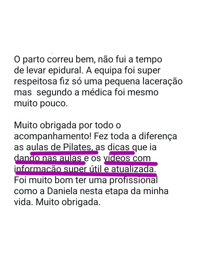 Mensagem de uma aluna sobre o guia